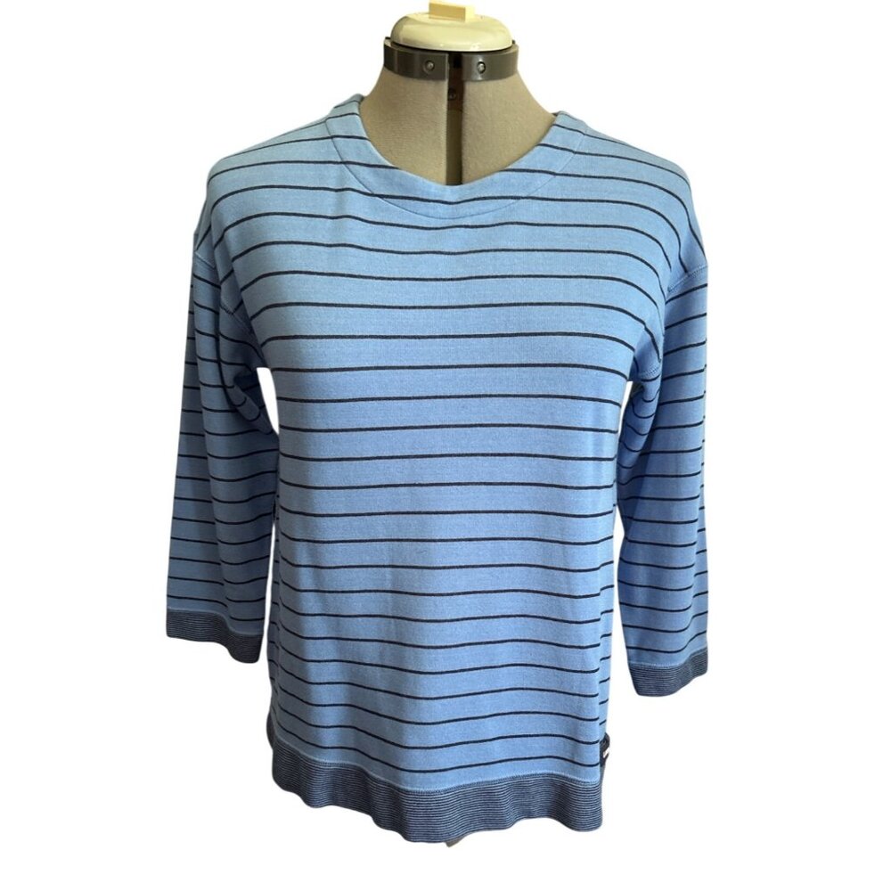 Lands End Reversible Blue Striped 3/4 Sleeve Top- Casual Everyday Size Small